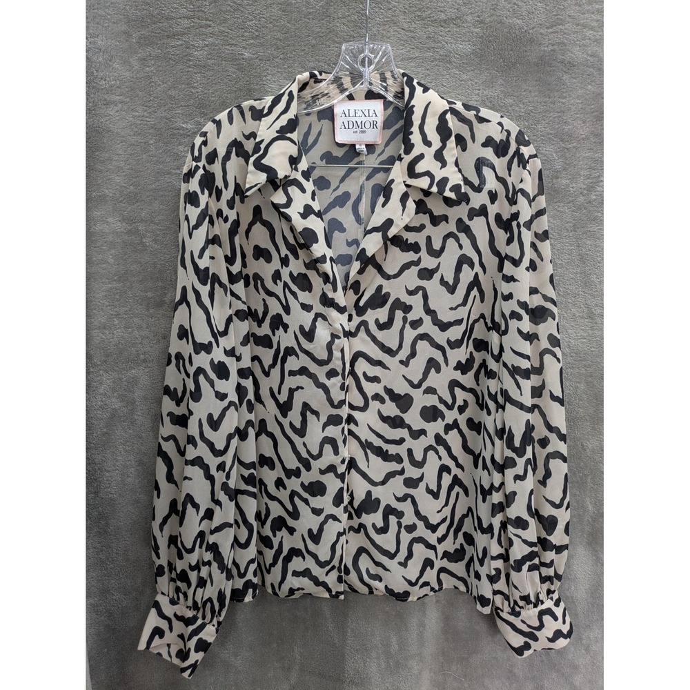 Alexia Admor Blouse Womens 8 Abstract Print Sheer Coquette Soft Girl Balletcore